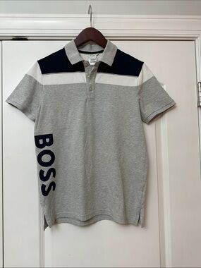 BOSS Grey Polo with Navy and White Shoulder Panels